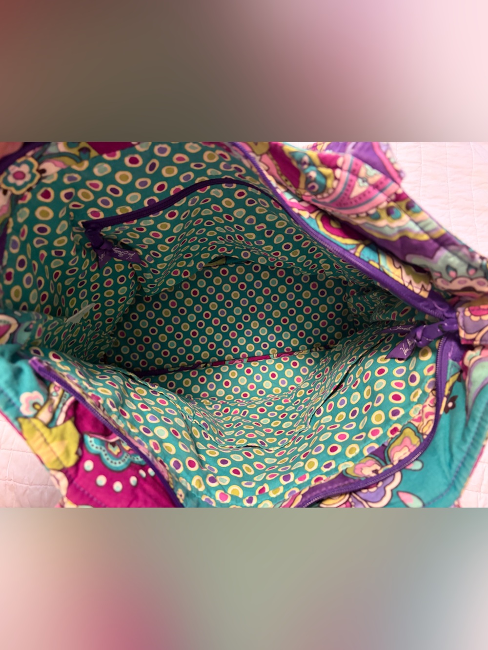 Vera Bradley Purple Paisley Quilted Tote with Teal and Pink Accents - Picture 3 of 7